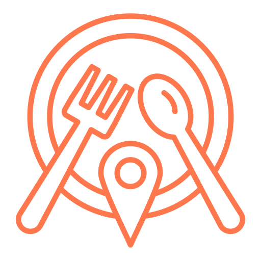 Plate, fork and spoon icons representing local cuisine discovery