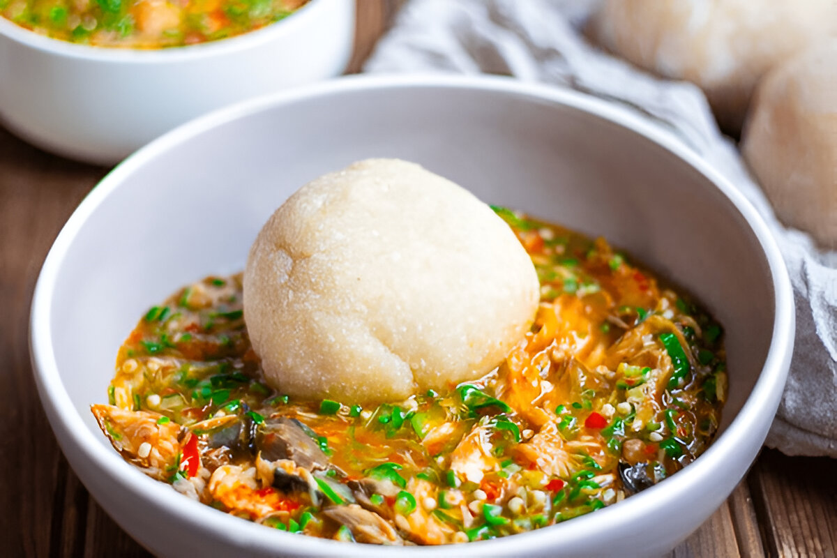 Eba and Okro soup with assorted meat